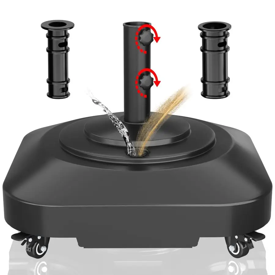 

PGGP Patio Umbrella Base Heavy Duty with Wheels, Max 100lb Fillable Umbrella Stand Mobile Square Market Stand, Windproof Outdoo