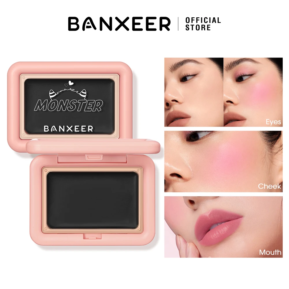 BANXEER-colorete facial 3 en 1 de larga duración, colorete de 5 colores, brillante, mate, resistente al agua, multiusos, maquillaje facial