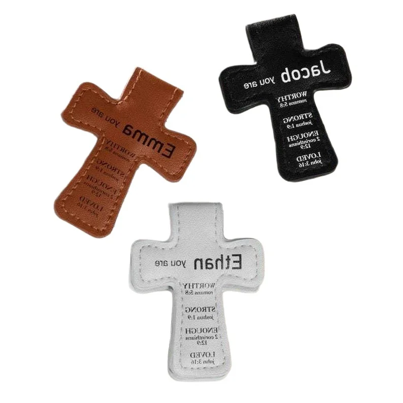 6pcs PU Leather Cross Magnetic Bookmark Custom Bible Verse Christian Cross Book Clip Religious Baptism Church Gift