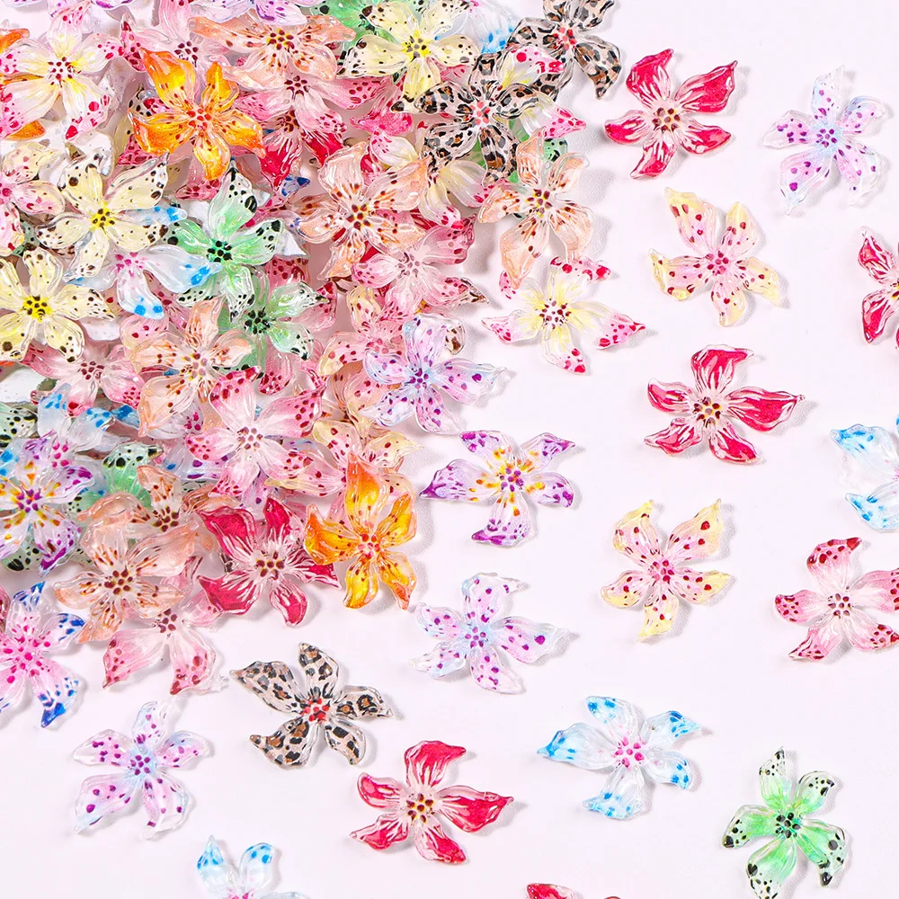 20/50個入り クリスタルユリ ネイルアートデコレーション - 3Dゼリー樹脂ユリデコレーション ソフトスカルプチャー樹脂ユリフラワー プレスオンネイル ラインストーン