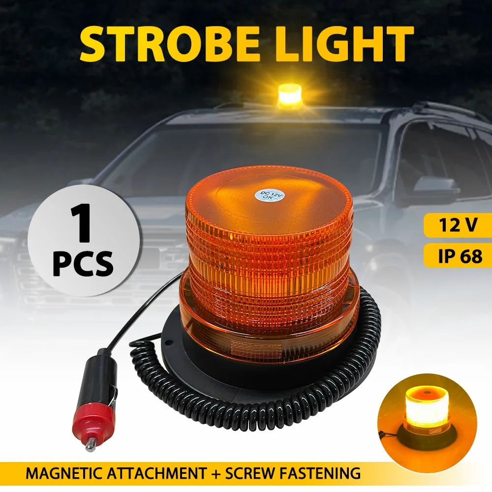 1Pcs 80mm Round Orange Amber LED Strobe Flashing Light Cab Roof Lamp Truck Car Simple Flashes Turn Signal Lighting 12V