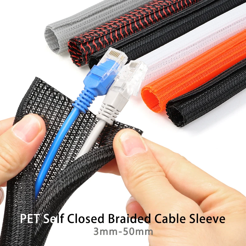 

3 ~ 50mm Expandable Sleeve Self Closing Braided PET Insulation Cable Sock Tube Loom Split For Line Organizer Wire Wrap Protector