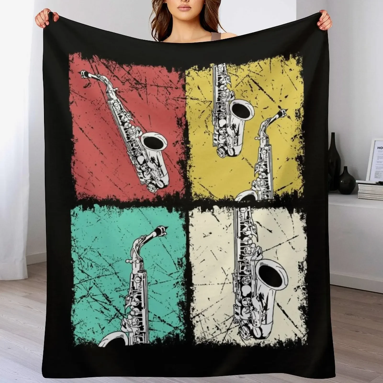 Saxophonist Gift Men Women Jazz Music Saxophone Throw Blanket Sofas Giant Sofa warm winter Vintage Blankets