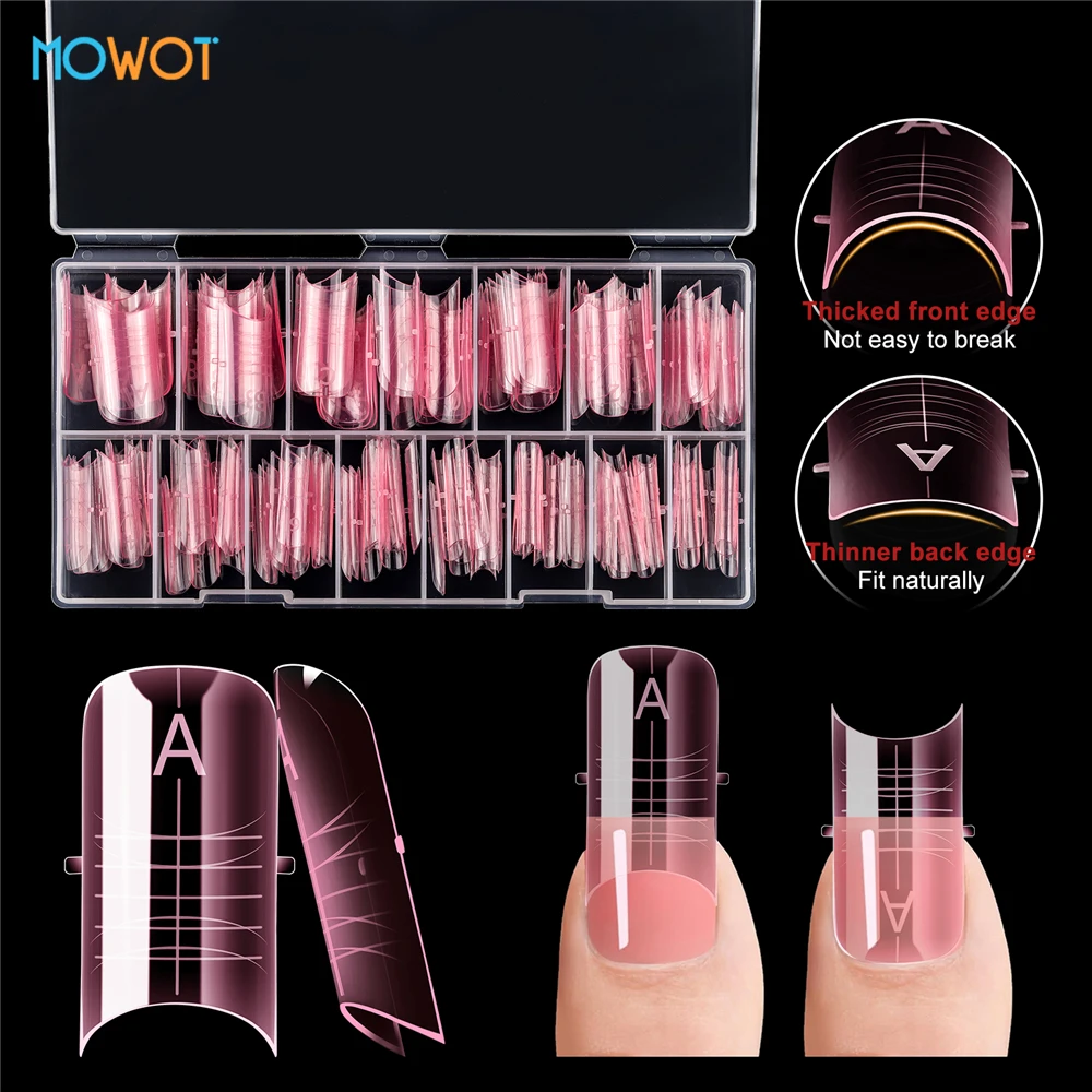 MOWOT Nuovi Due Usaggi Unghie della Punta Doppie Forme 150 pz Copertura Completa Dito Costruzione Rapida Stampi Gel Acrilico Unghie Finte Punte Forme Superiore