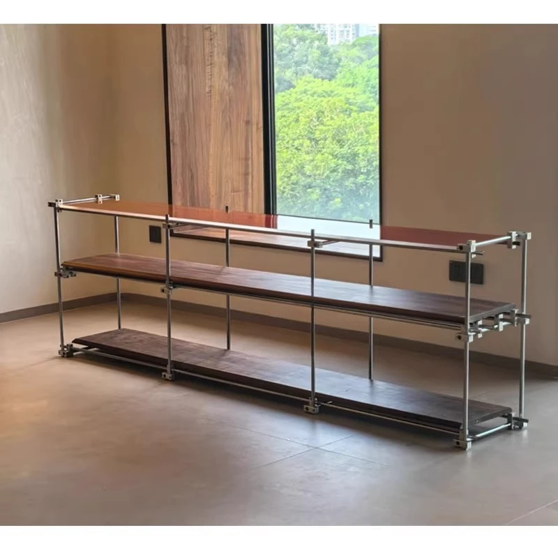 

Designer walnut-colored stainless steel optical shaft shelf, simple book shelf, household multi-layer display shelf
