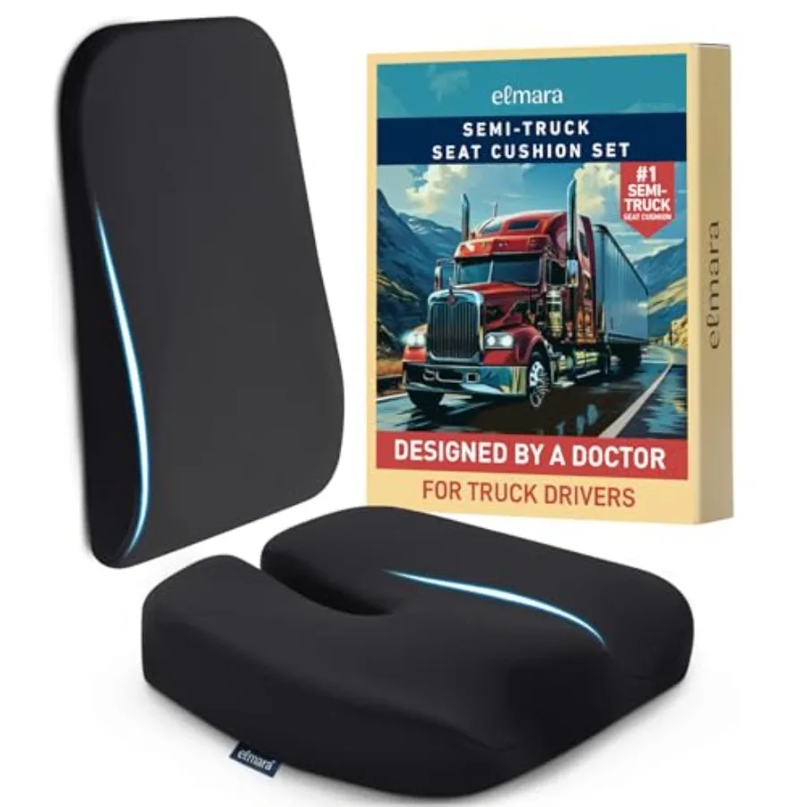 

Doctor-Designed Semi-Truck Seat Cushion for Long-Haul Drivers 2-Piece Ergonomic Set with Back Support Black Memory Foam for Ult