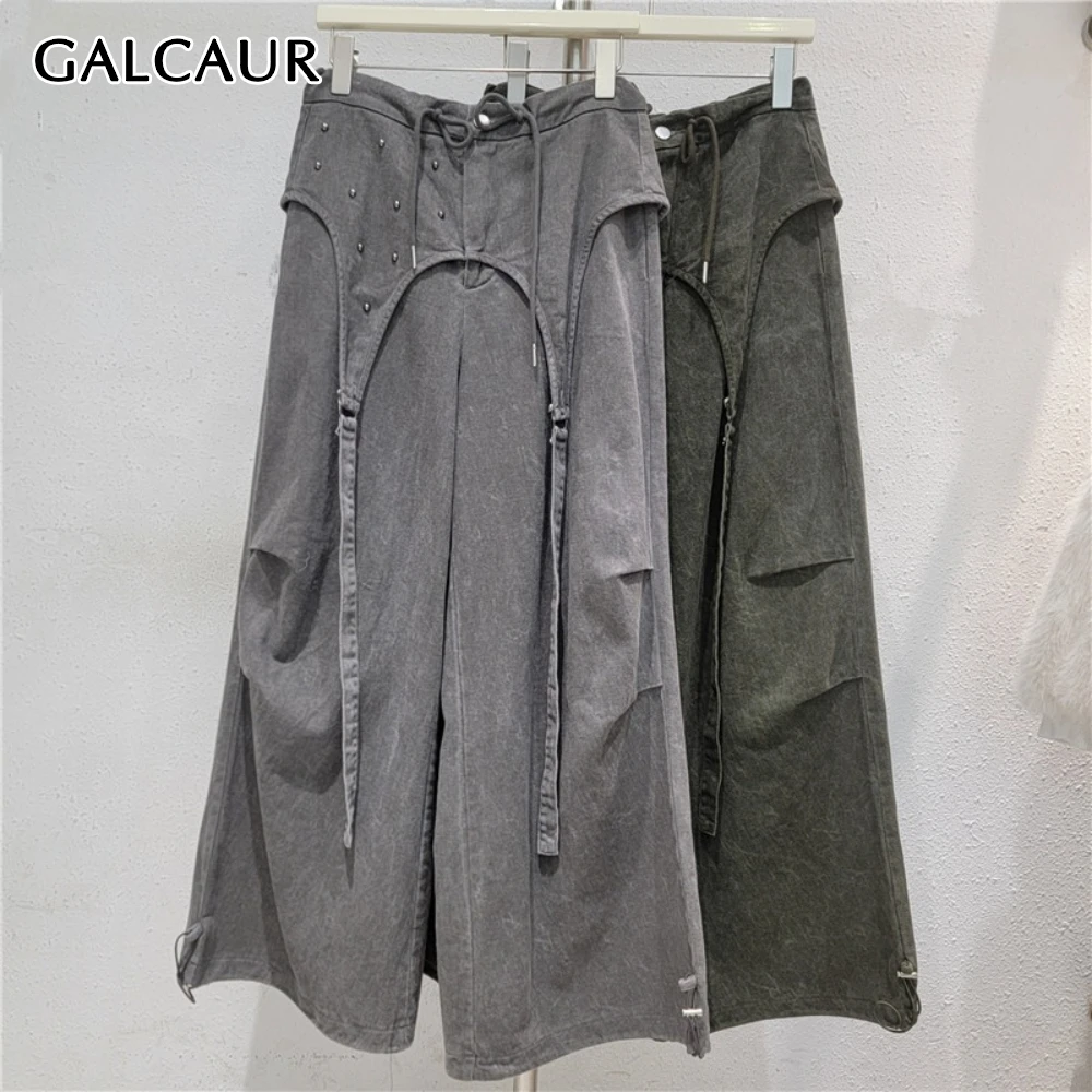 

GALCAUR однотонные корейские брюки на шнуровке, женские свободные уличные брюки с высокой талией, базовые женские брюки, осенняя мода, новый стиль