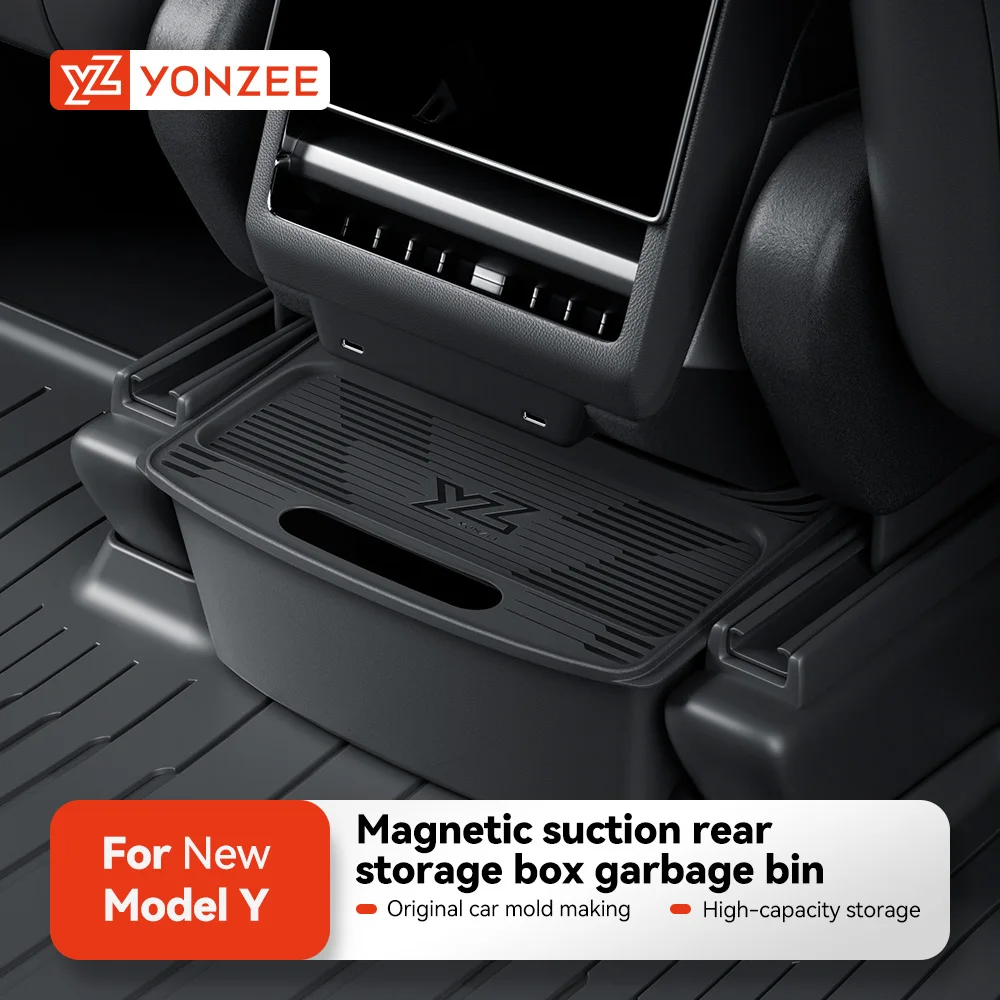 

YZ Rear Seat Storage Box For Tesla New Model 3 Y Highland Juniper Organizer Bins Backseat Trash Can Garbage Bag Tray Accessories