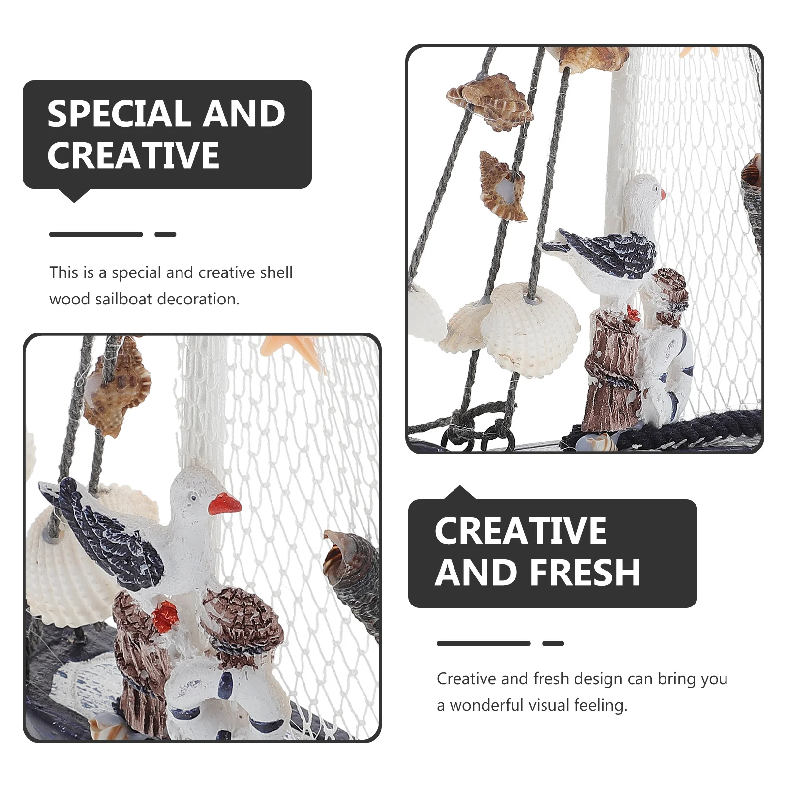 

Shell Sailboat Craft Mediterranean Style Wooden Sailing Boat Decor For Home Party Table Decoration Shell Handicrafts Ornament