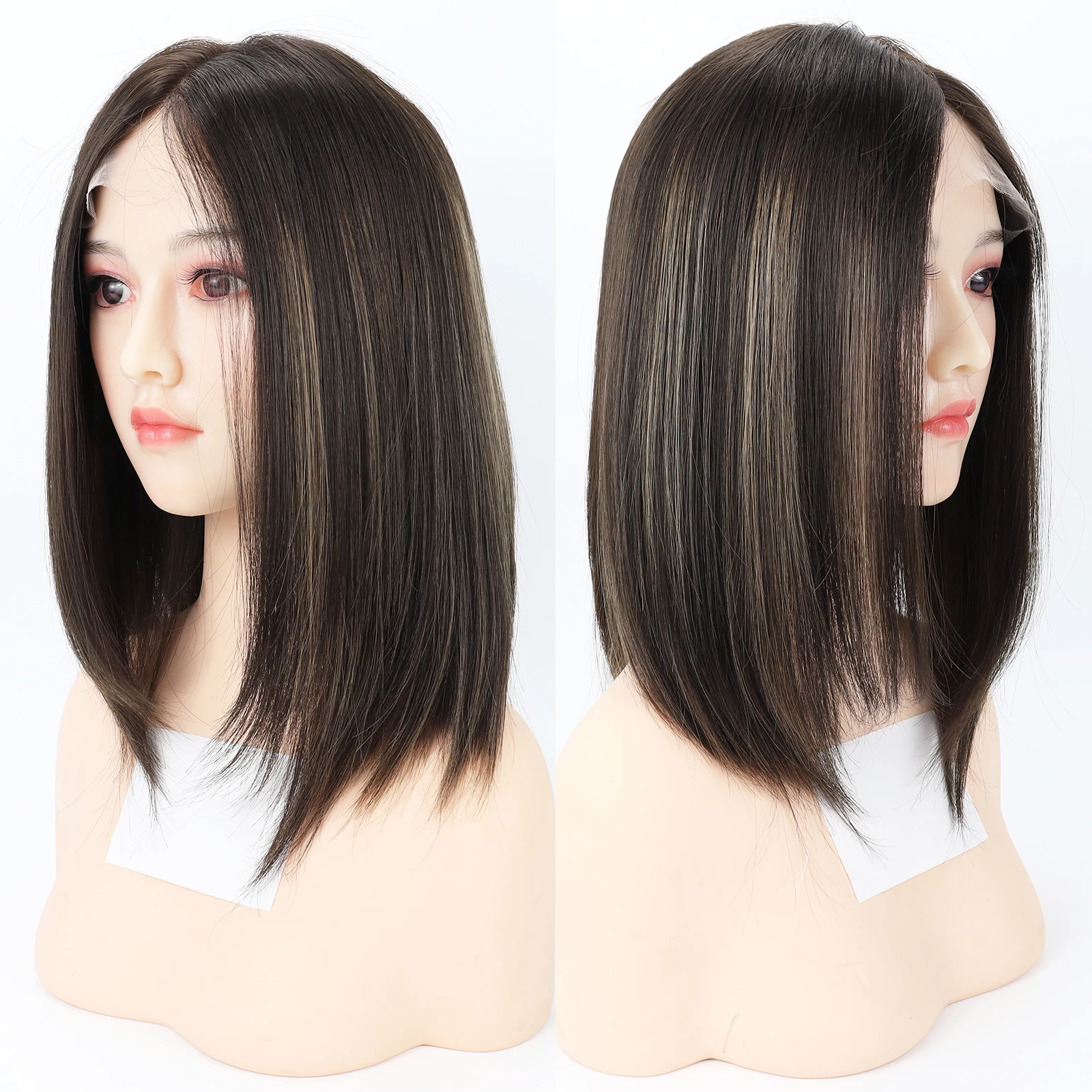 Peluca Judía con Encaje HD para Mujer, con Reflejos, Cabello Humano Virgen Europeo Real con Pelo de Bebé, Suave y Transpirable, Sheitel Kosher