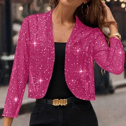 Long Sleeve Women Sexy Evening Party Sequin Perspective Maxi Coat Gown Cardigan