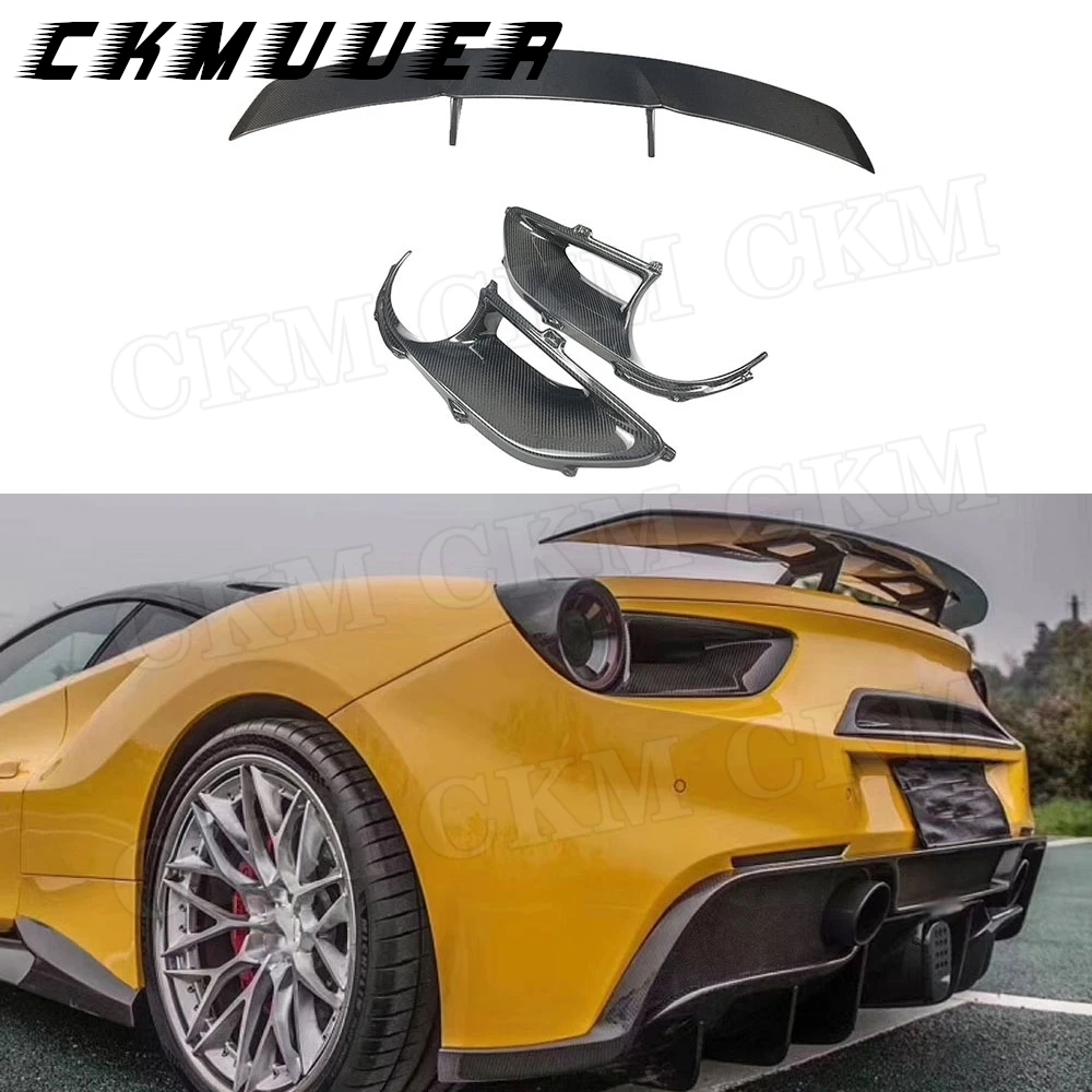

CKMUUER Dry Carbon Fiber Front Lip Flaps Side Skirts Air Vent cover Rear Diffuser Rear Boot Trims for Ferrari 488 GTB Body kit
