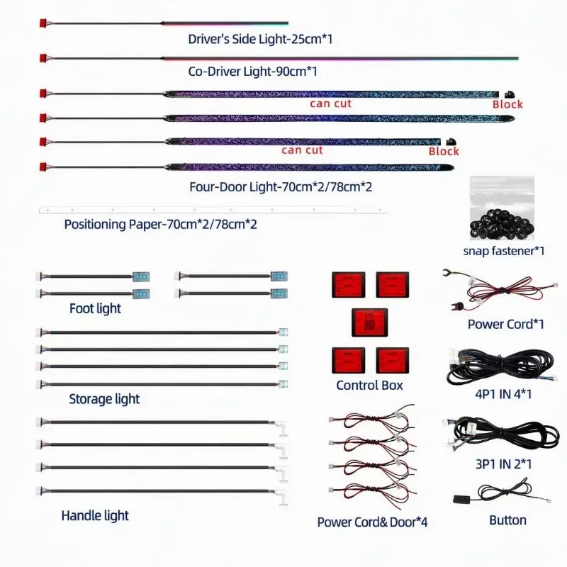 Car Ambient Lighting Kit 18 in 1 RGB LED 5 Controllers Sync APP  Remote Music Door Trim Handle Footwell Storage Light