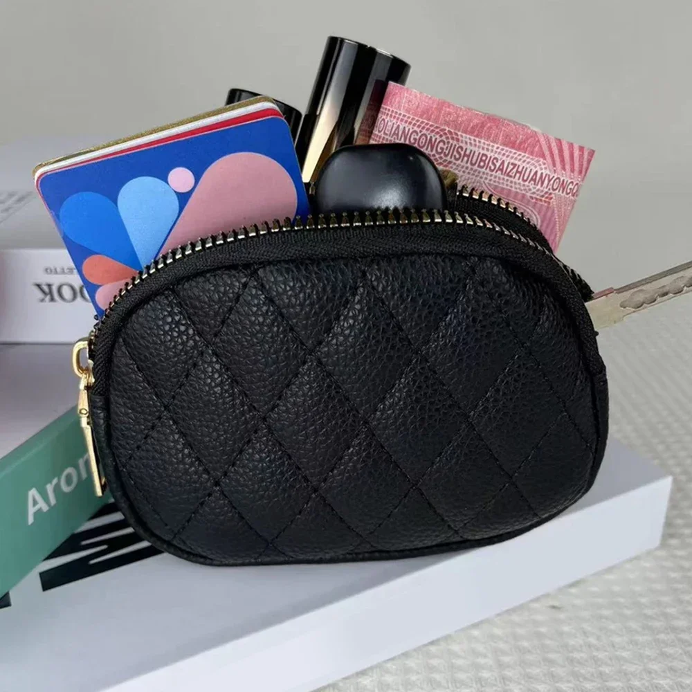 Double-layer Zipper Short Wallet Women Large Capacity Storage   Pouch With Ring Key Pocket Money Card Holder Lipstick Bags
