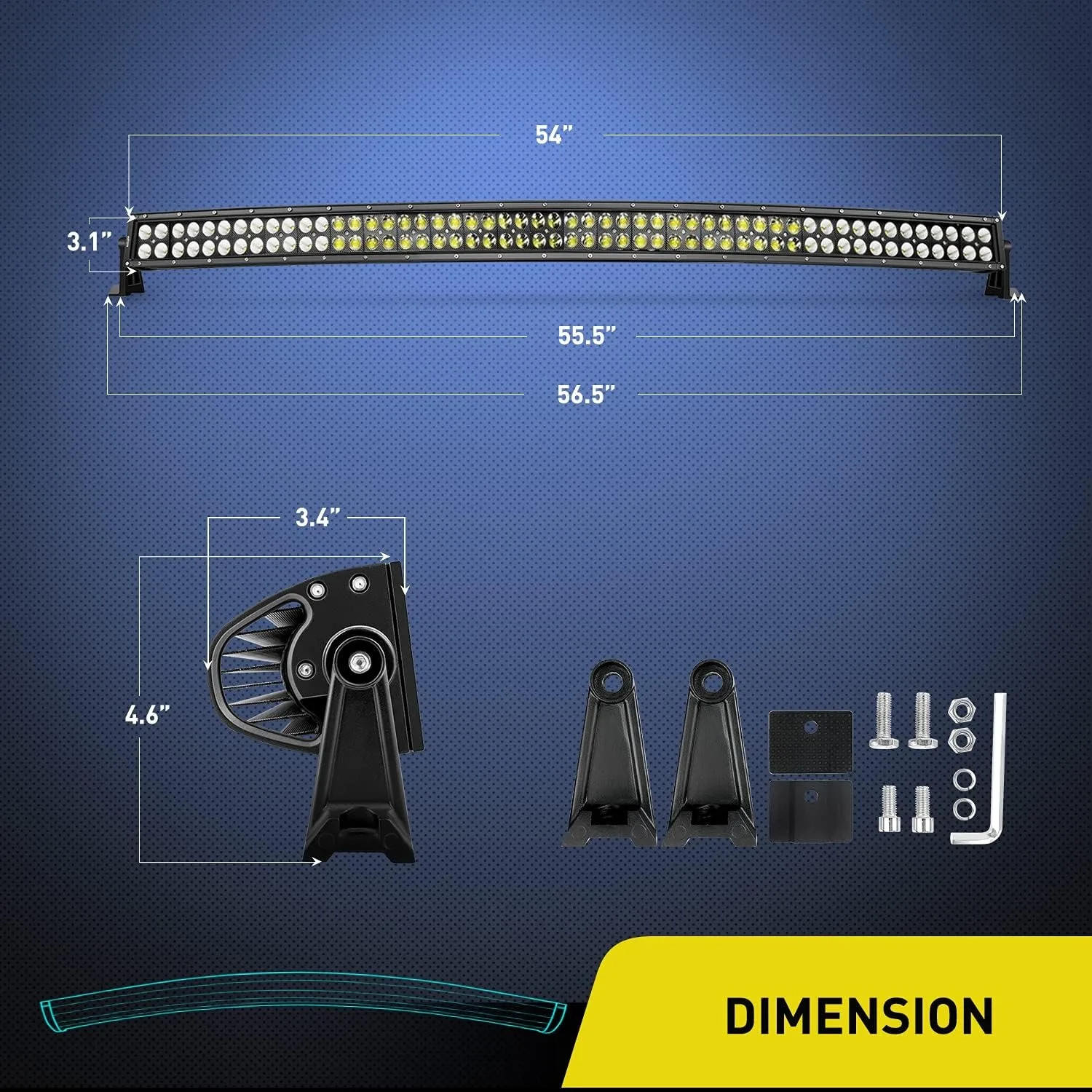 Nilight ZH119 54Inch 54 Inch 312W Curved Spot Flood Combo Bar LED Off Road Driving Light and 1PC 14AWG 12V 5Pin Rocker Switch Wiring Harness Kit-1 Lead