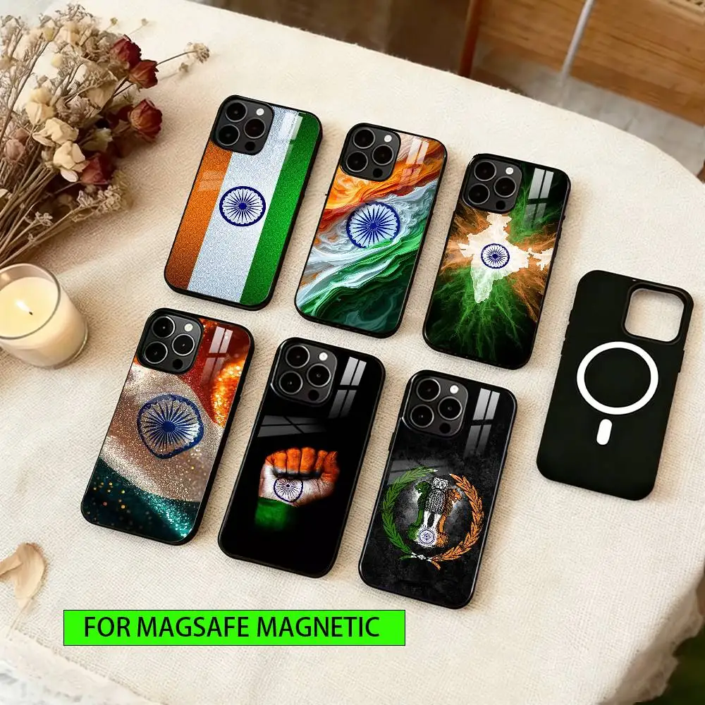 

I-Indian National Emble Flag Phone Case For iPhone17,16,15,14,13,12,11 Plus,Pro Magnetic with Magsafe Wireless Charging