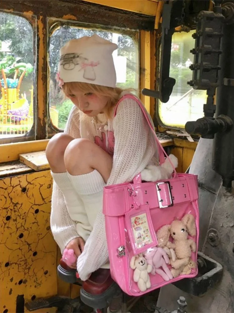 Belt Transparent Big Capacity Y2k AestheticShoulder Handbags Vintage Streetwear Fashion Tote Underarm Bag All Match Ins Bags