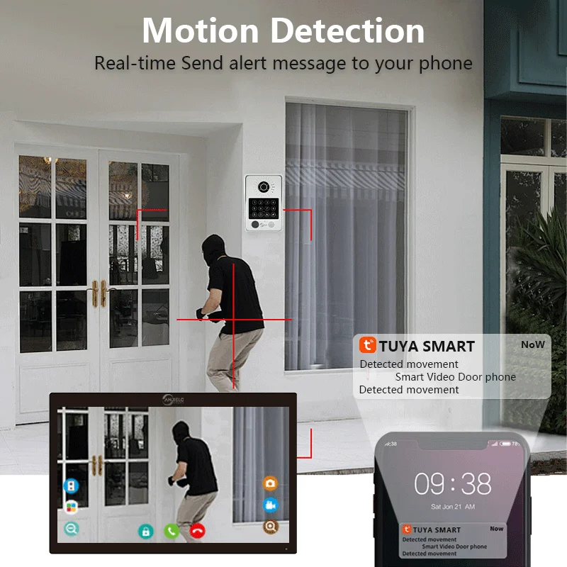 1080P Tuya Smart Fingerprint 5-in-1 Unlock Videophone Video Intercom Video Doorbell Camera with Motion Detector