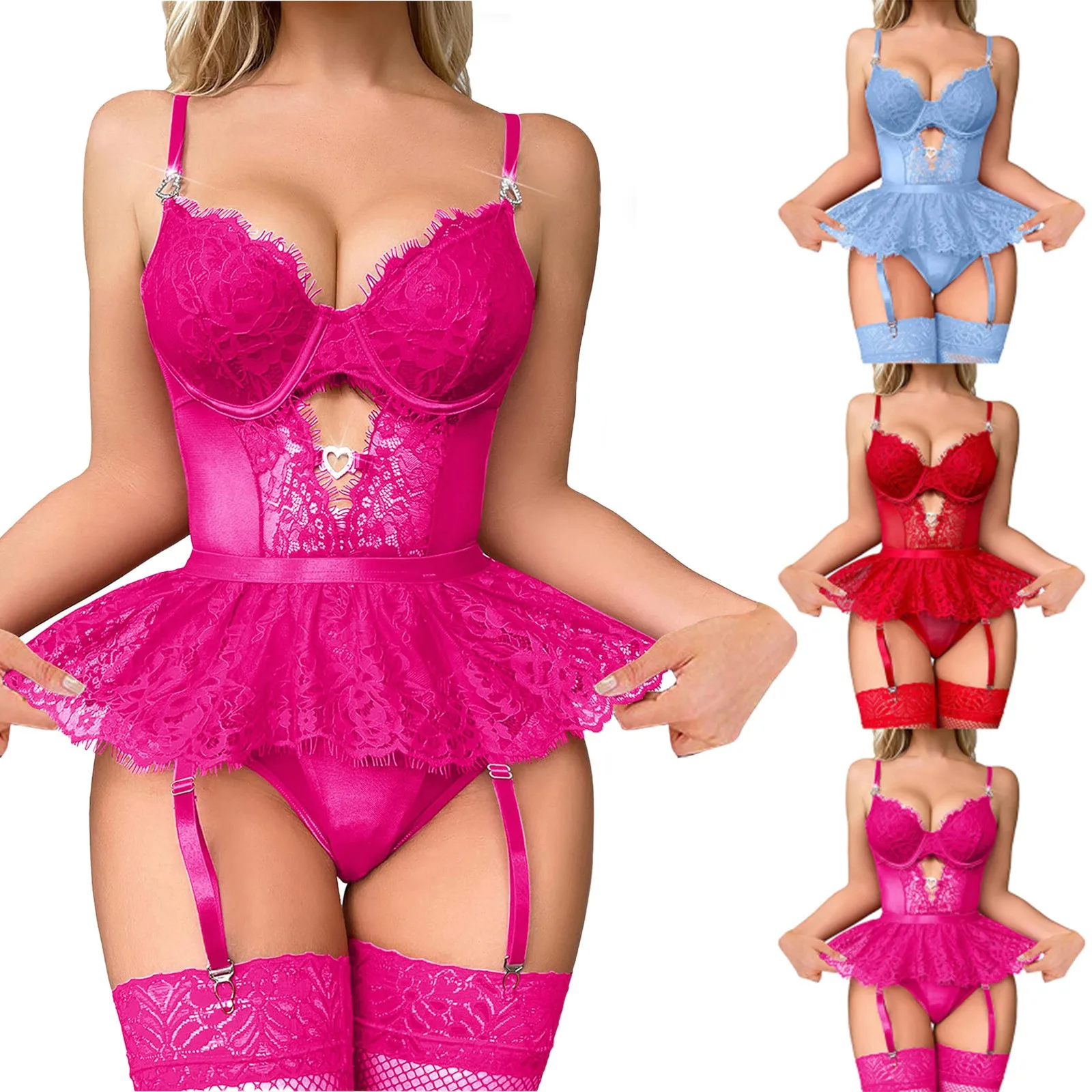 Bra Set Floral Exotic Sheer Lace Sexy Lingerie For Woman Transparent Porno Sexual Clothing Babydoll Teddy Dress Sexiest Nighties image 6