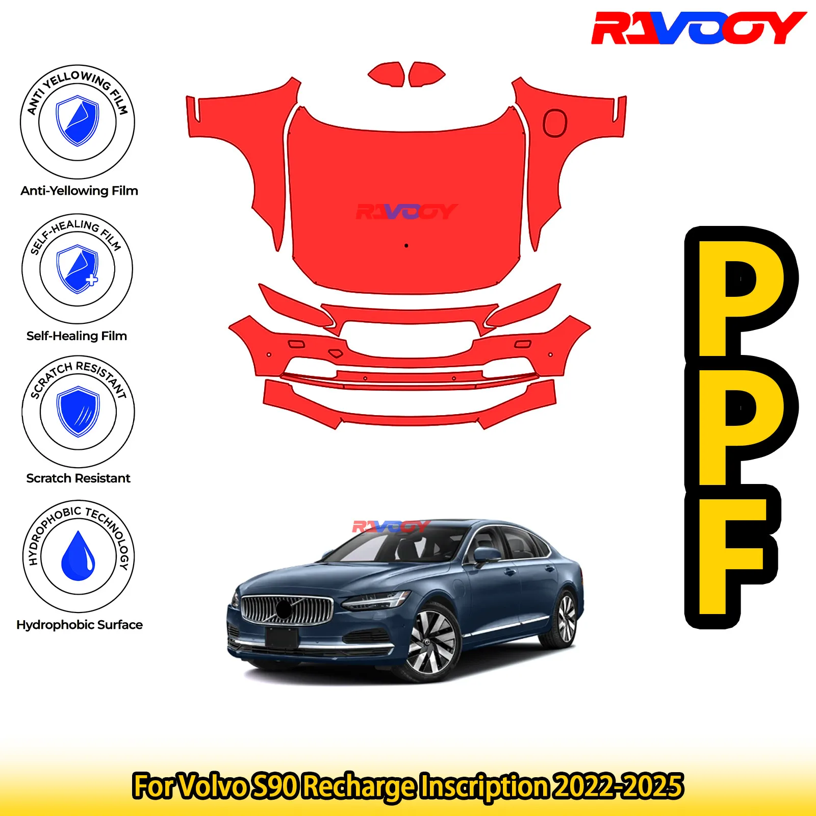 

Для Volvo S90 Recharge Inscription 2022-2025 глянцевая матовая черная предварительно вырезанная передняя PPF комплект защитная пленка для краски