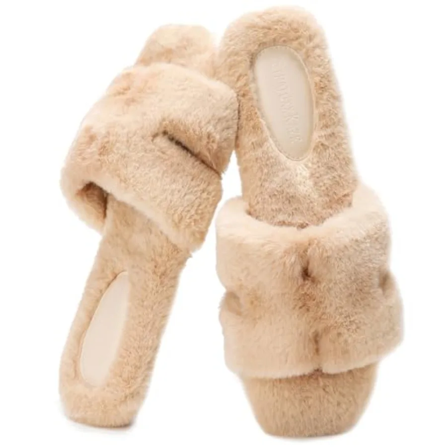 

Женские меховые тапочки Stratuxx Kaze: удобные домашние шлепанцы с открытым носком, на пенной подошве с эффектом памяти, пушистые, для дома, подарок на день рождения