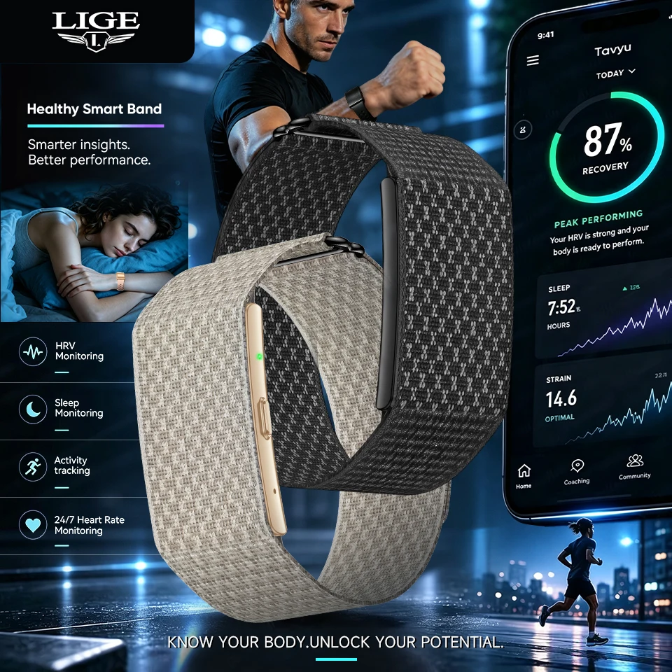 LIGE New No Screen Smart Wristband AI Meeting Recording Translate Transcription Health Smart Bracelet Call Reminder Smart Watch