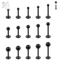 ZS 1PC Stainless Steel Lip Piercings Black Color Lip Labret Piercings Plug in Ear Studs 2/3/4mm Cartilage Helix Piercing 18G/20G