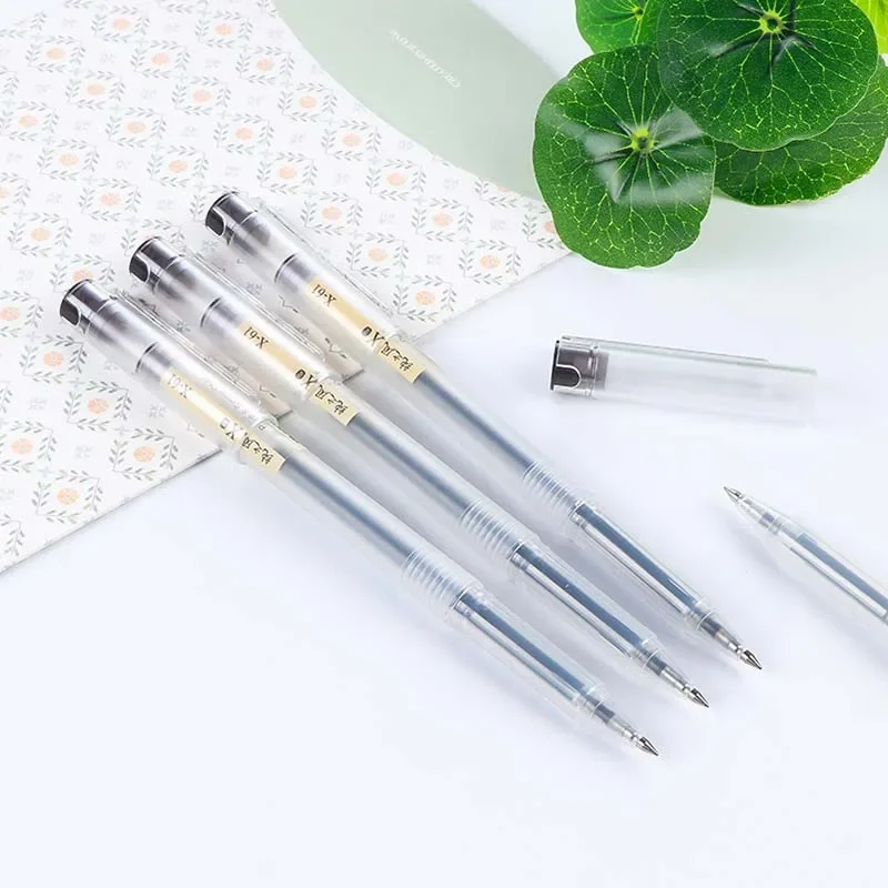 12Pcs/Set Black/Red Ink 0.5 Mm Ball Tip Transparent Rubber Gel Pen