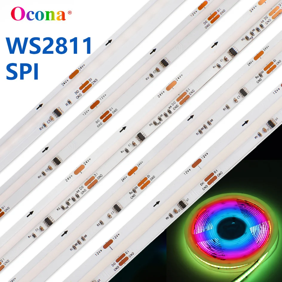 

WS2811 Pixel SPI RGB COB LED Strip Light For Decor DC 12V/24V High Density Flexible Dream Colour Smart LED Tape Lights Ribbon
