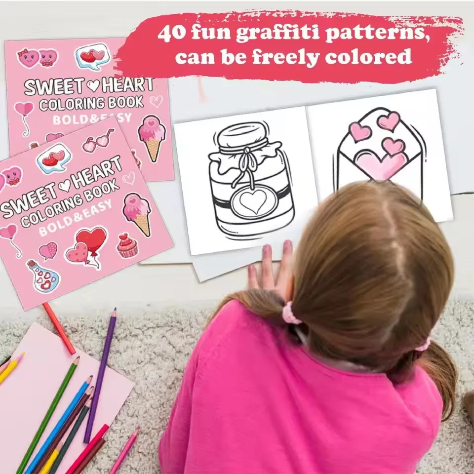 Cartoon Love Heart Thick Paper Coloring Book - Kids Graffiti Drawing Art Activity Book Student Enlightenment Creative Gift