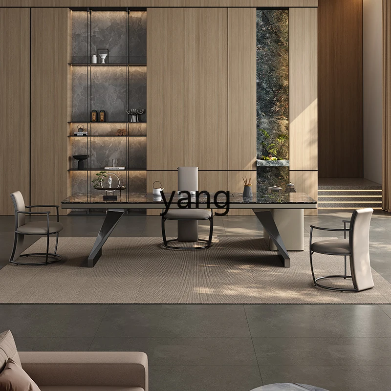 CX  light luxury modern rock slab tea table and chair combination office simple luxury stone tea table