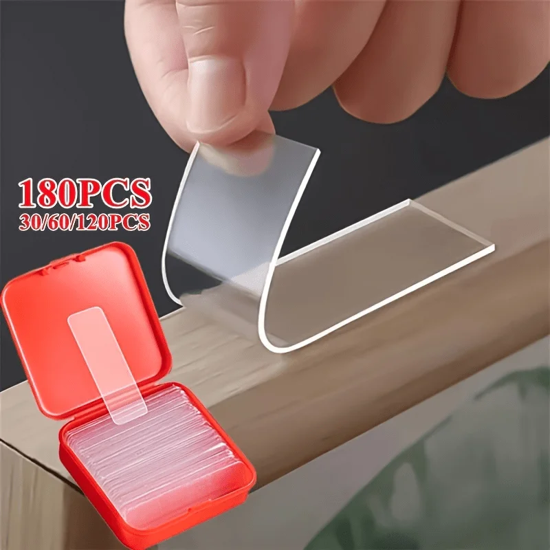 60PCS Multi Purpose Double Sided Tape Set - Transparent Removable Waterproof Hanging Strip