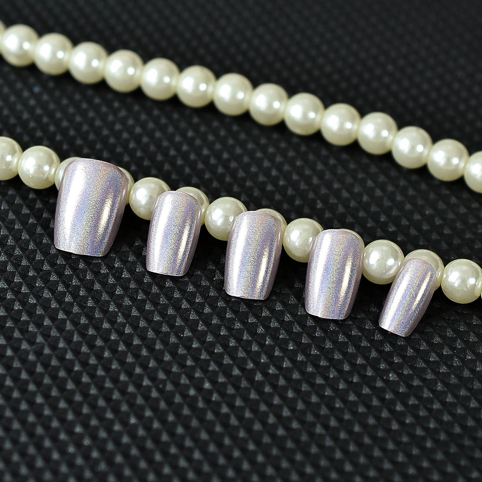 Press on Nails Square Cateyes Artificial Fake Nails Glitter for Women Girls