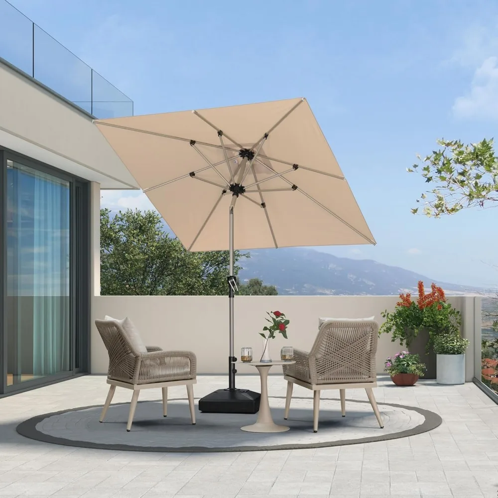 7' x 7' Square Patio Umbrella with Tilt Adjustment, Outdoor Table Umbrella Champagne Aluminum Frame, Market Umbrella