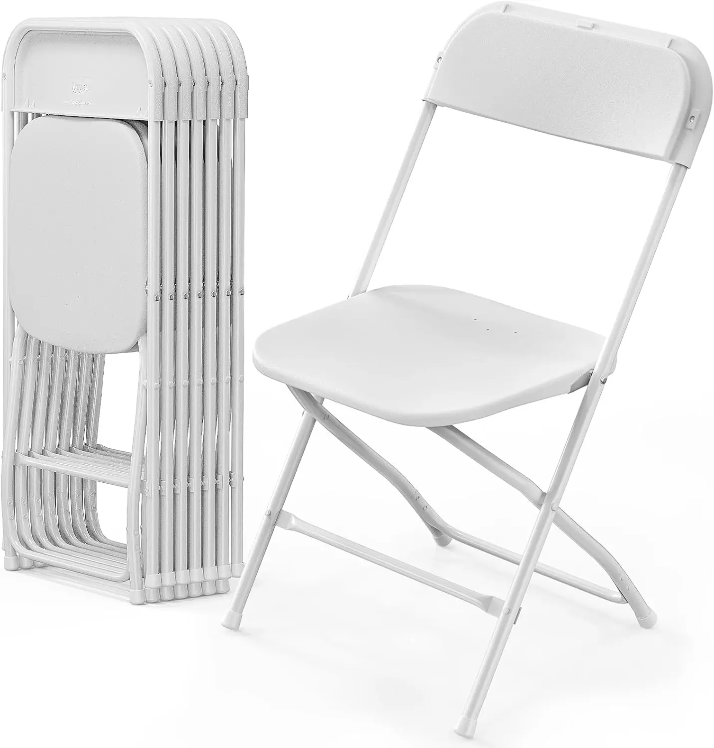 

8 Pack White Plastic Folding Chair, Indoor Outdoor Portable Stackable Commercial Seat with Steel Frame 350lb. Capacity NEW USA