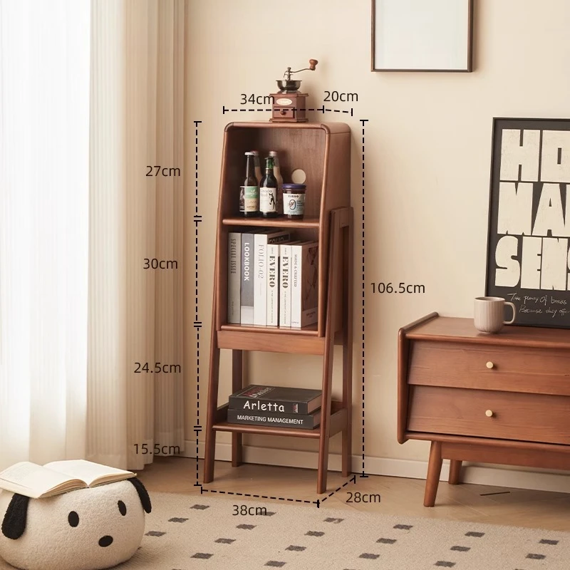 Scandinavian Style Multi-Purpose Storage Cabinet with 4 Compartments 15°Slanted Legs Side Table for Bedroom TV Stand Study