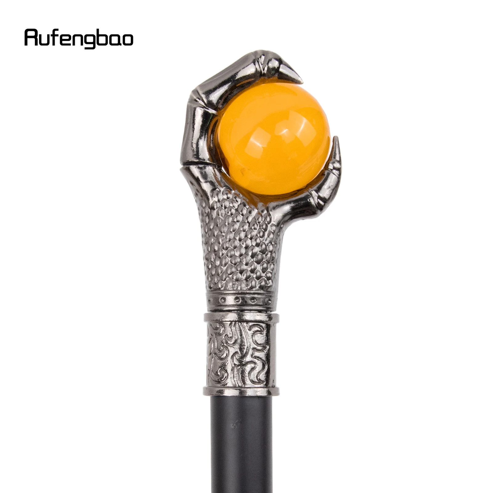 Dragon Claw Grijpen Oranje Glazen Bal Zilver Walking Cane Mode Decoratieve Wandelstok Cosplay Rieten Knop Crosier 93Cm