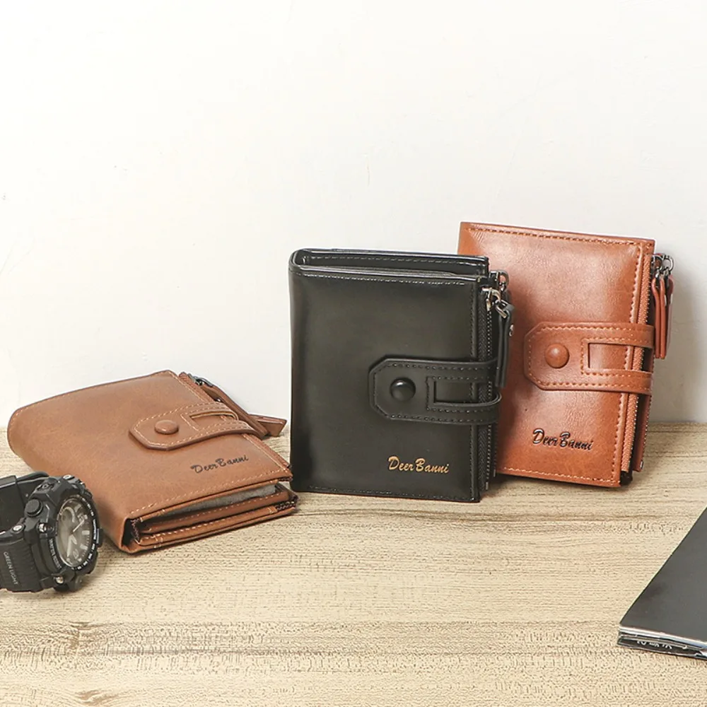 

PU Leather Three Fold Wallet Card Holders Multi-function Men's Short Wallet Multi-position All-match Male Leather Purse Male