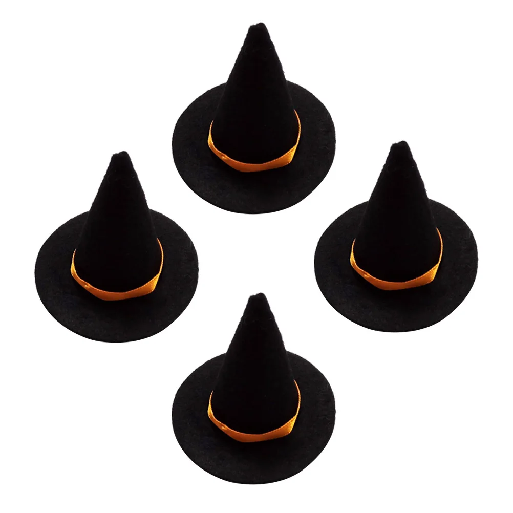 

4Pcs Witch Hats Mini Felt Soft Non-Deformable Holiday Party Accessories Ideal for Hair Decoration Wine Bottle Decor Carnival