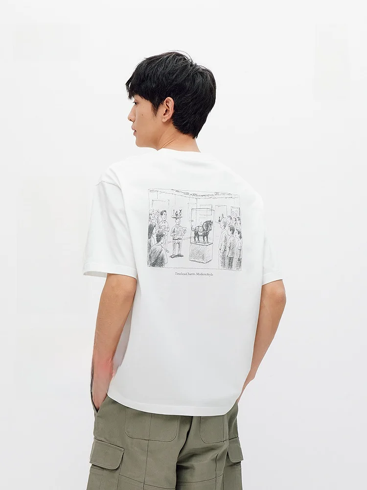 

Semir Pure Cotton ort Sve T-irt Men's Summer Casual Sle Versatile Basic Fit Printed Top for Daily Wear