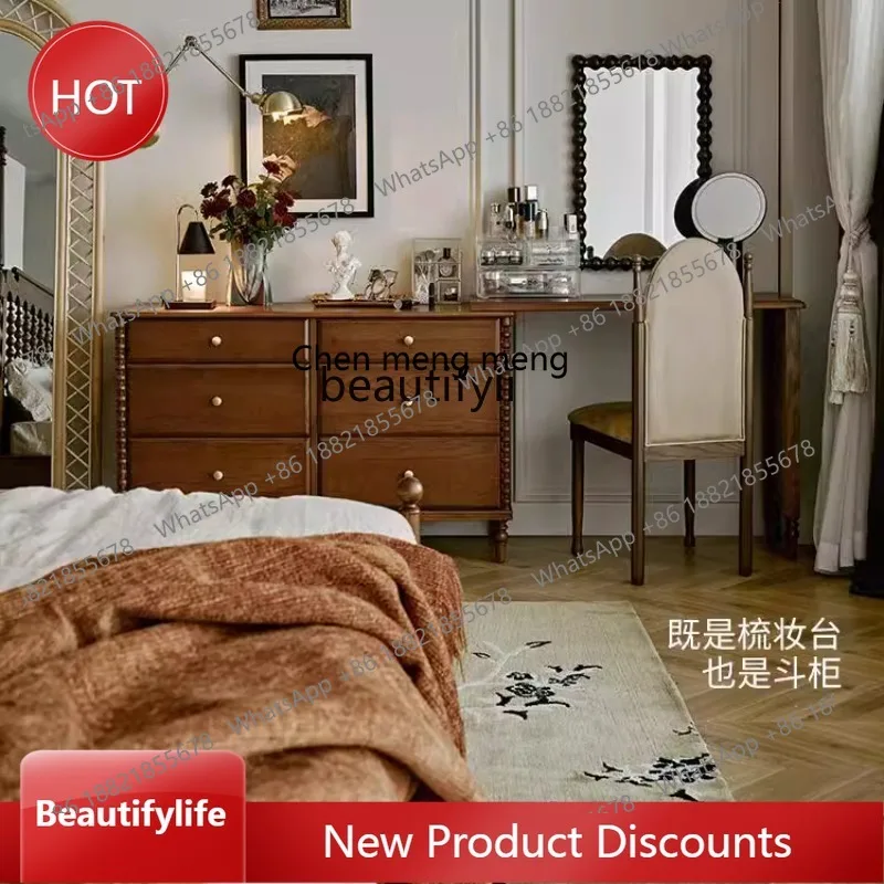 

New French Retro Solid Wood Dressing Table Bedroom Bedside Extendable Table