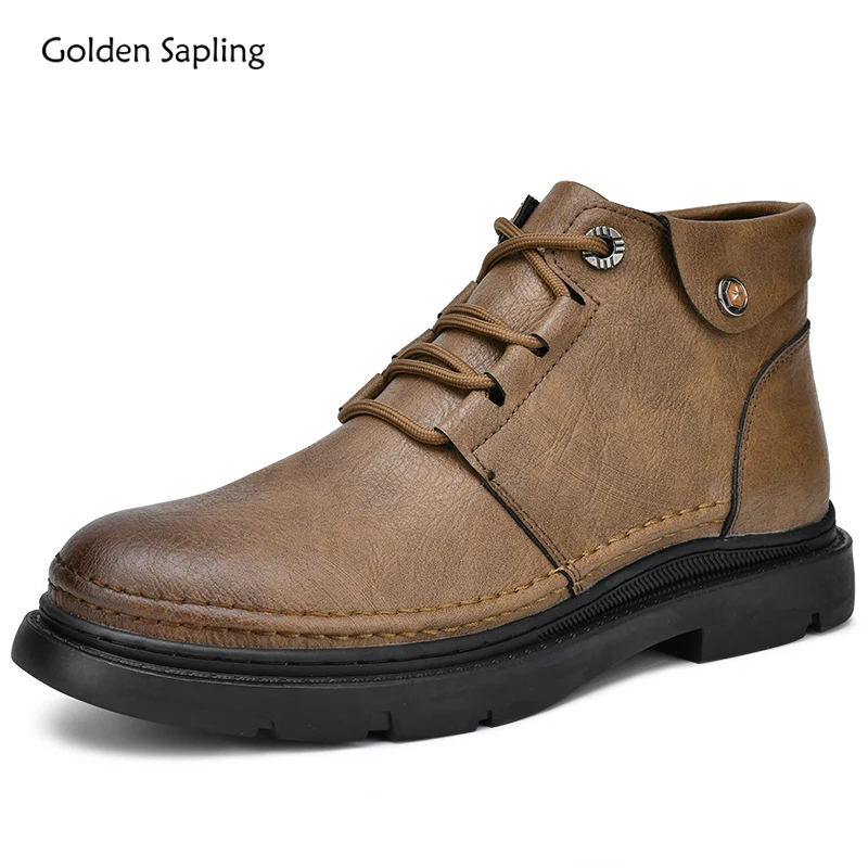 Golden Sapling Fashion Boots for Men Leather Tooling Shoes Classics Men's Winter Boot Leisure Work Shoe Male Casual New Footwear