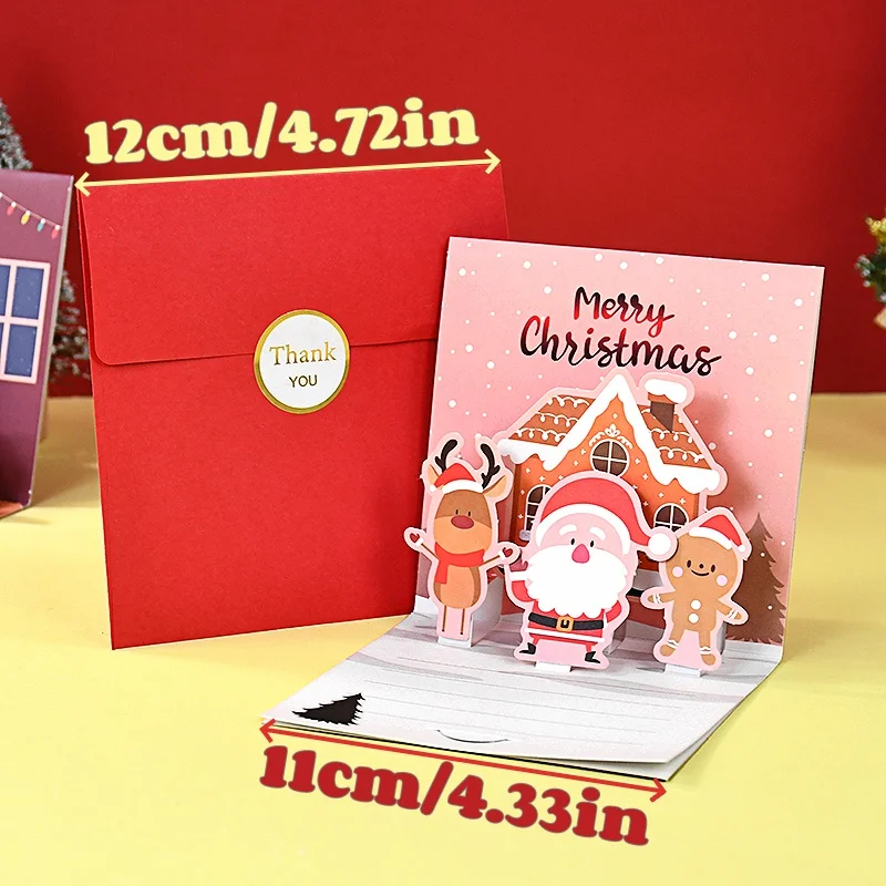 1 مجموعة عيد الميلاد ثلاثية الأبعاد بطاقات المعايدة عيد الميلاد تحت عنوان ورقة رسالة بطاقة سانتا شجرة الأيائل الاطفال هدايا السنة الجديدة التمنيات للأصدقاء #5