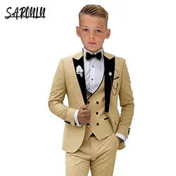 Champagne Fashion Four Pieces Suits Blazer Vest Pants Bow-tie Children Formal Luxury Slim Fitting Clothing School Costume XK002