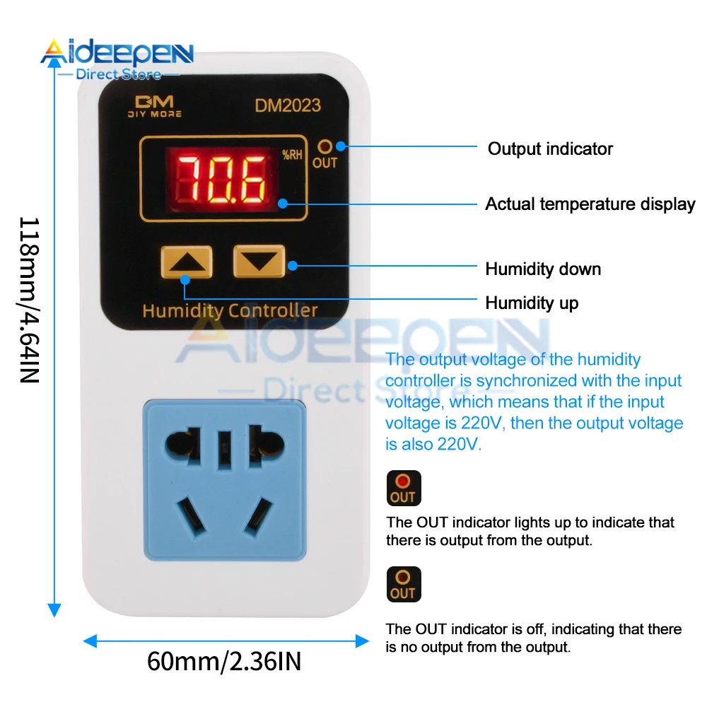 DM2023 LED Digital Display Humidity Controller Humidifier Humidification and Dehumidification Smart Humidity Control Socket