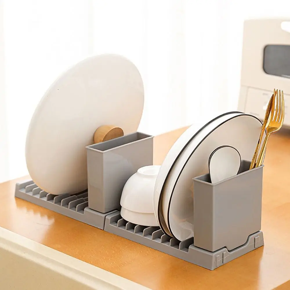 

Multifunctional Plastic Foldable Dish Drying Rack Large Capacity 2 IN 1 Dish Drainer Space-Saving Cutlery Holder for Home