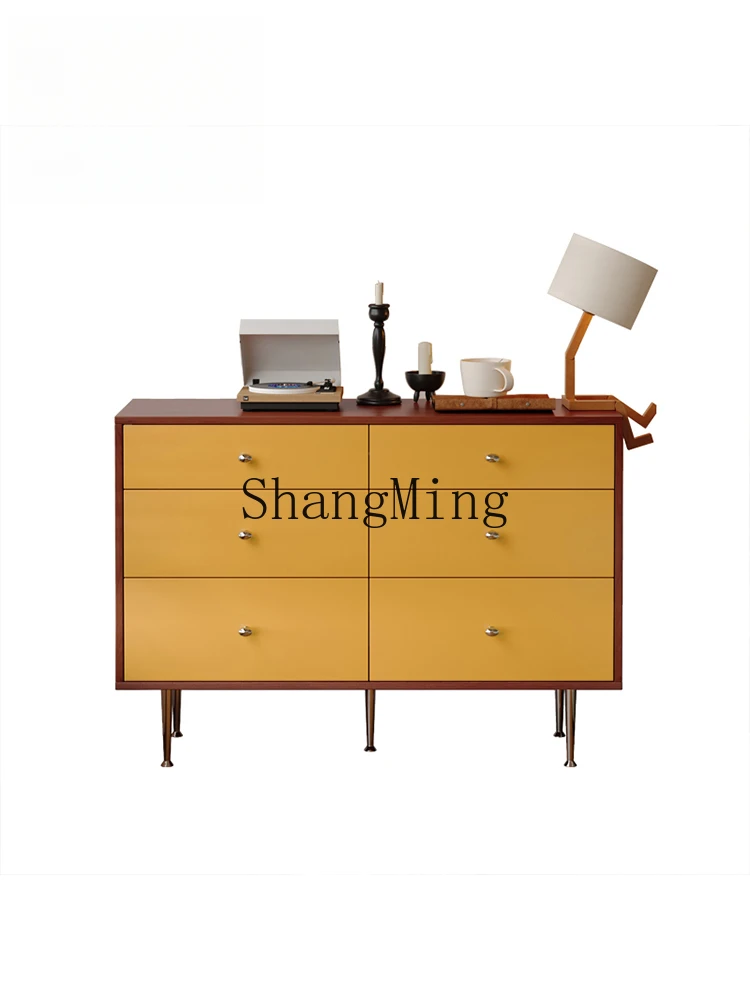 

CL Modern Simple Drawer Cabinet Living Room Solid Wood Bedside Storage Bedroom Balcony Storage TV Next to Cabinet