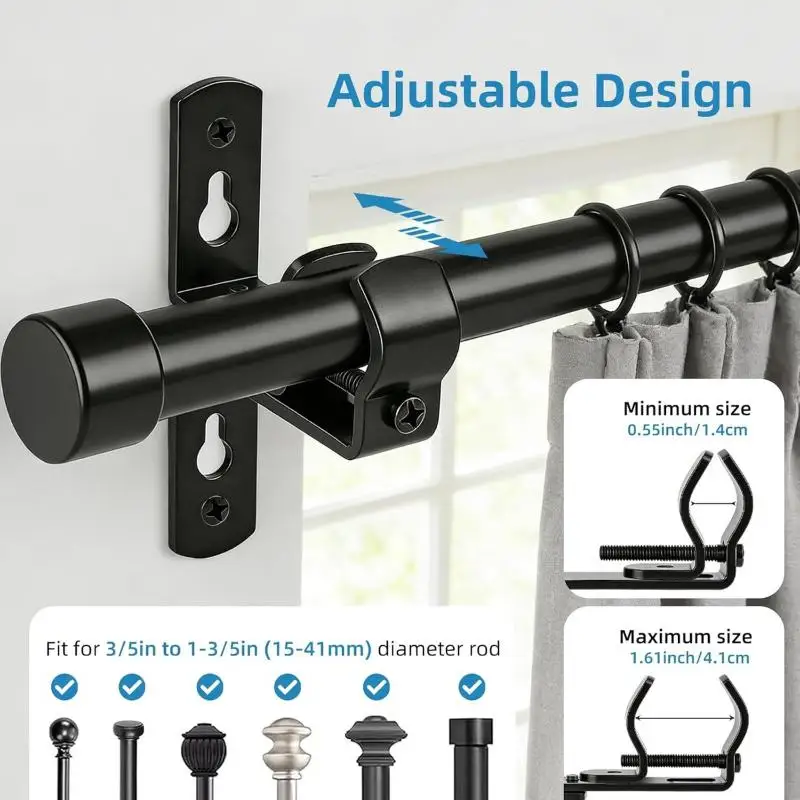 1Pcs Universal Roman Pole Iron Bracket Stainless Steel Single Pole Double Pole Fixed Bracket Support Side Mounted Top Mounted