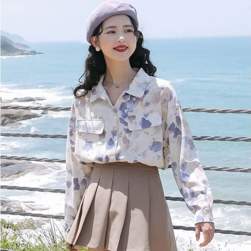 

Trend 2025 Loose with Print Shirts & Blouses for Women Fine Elegant Cool Clothing Sales Youthful Tall New Collection Woman Top