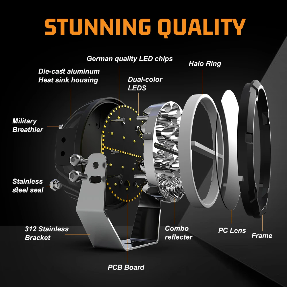 LED Offroad Driving Lights 6.5 inch White & Amber DRL Spot-Flood Combo 60000LM Auxiliary Work Pods Cubes Light for 4x4
